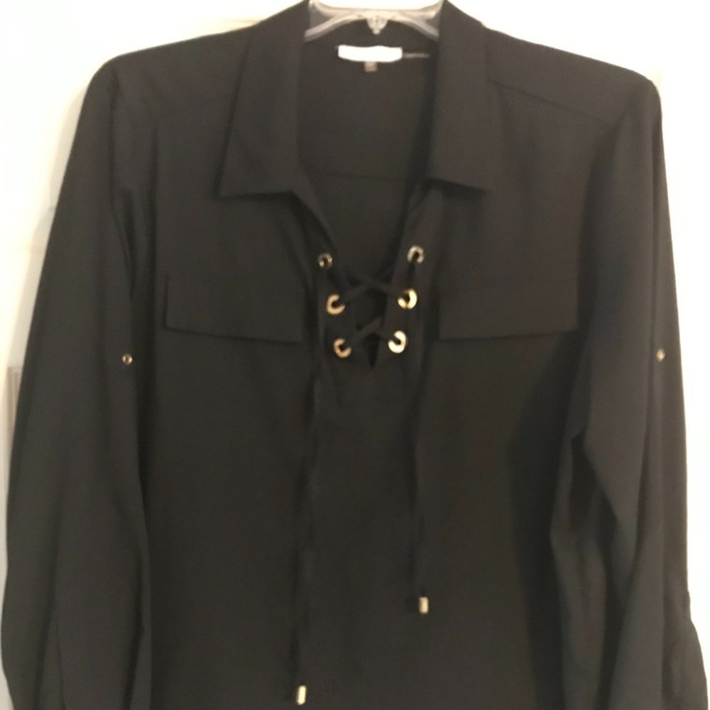 Calvin Klein Lace Up Front Blouse, 1x